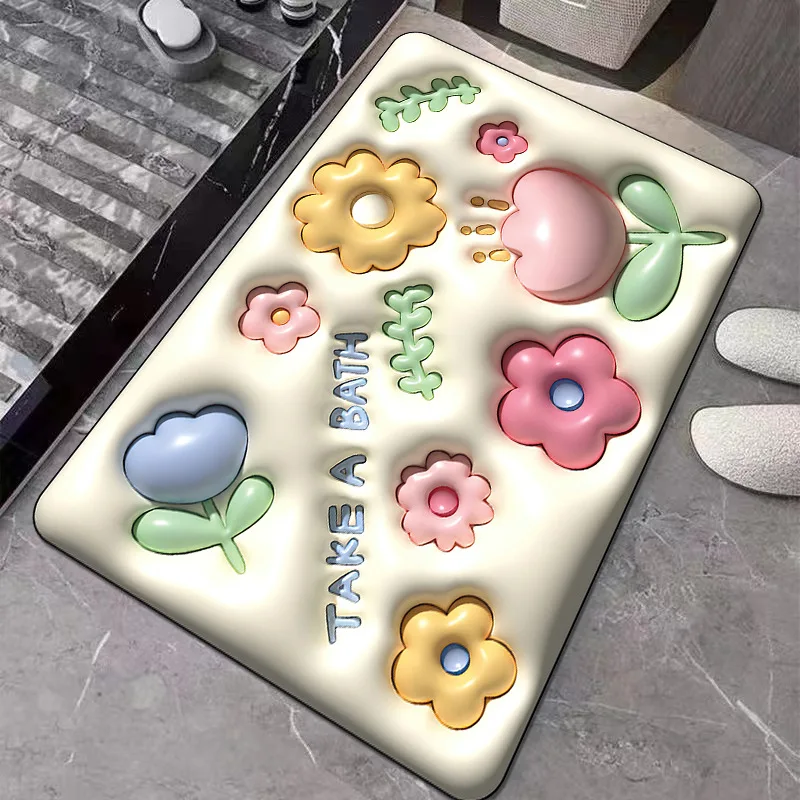 

3D Door Mat Expansion Small Flower Soft Diatom Mud Absorbent Carpet Bathroom Toilet Toilet Non-slip Rug Kitchen Mats for Floor