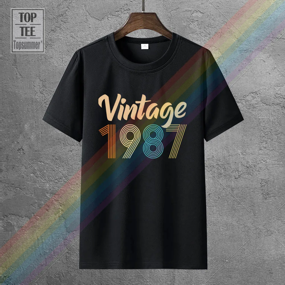 

Vintage 1987 Fun 34Th Birthday Gift T Shirts Rock Hippie Tshirts Goth Gothic Male Retro Blouse Tee-Shirt Emo Punk T Shirt