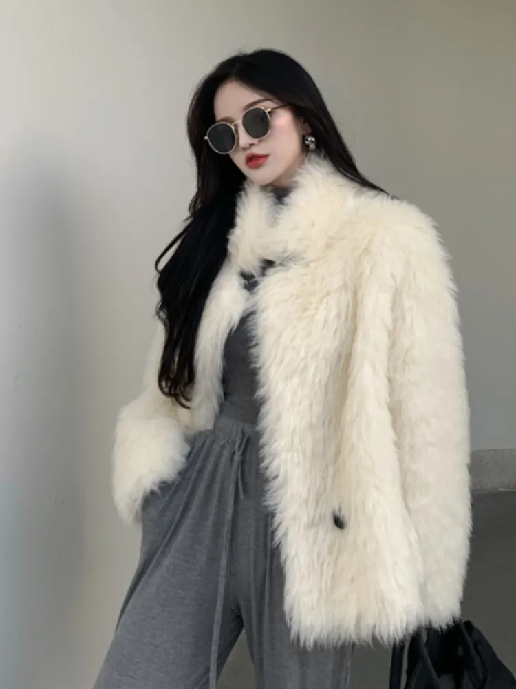 Winter Coat For Women Long Sleeve Fluffy Cardigan Faux Fur Coat High-Quality Luxury Korea Clothes Autumn Outwear Streetwear