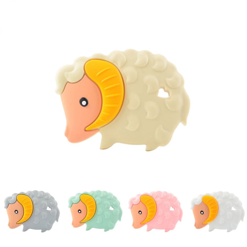

5pcs BPA Free Animal Food Grade Goat Silicone Teether Sheep Baby DIY Infant Teething Toys Chew Necklace Pendant
