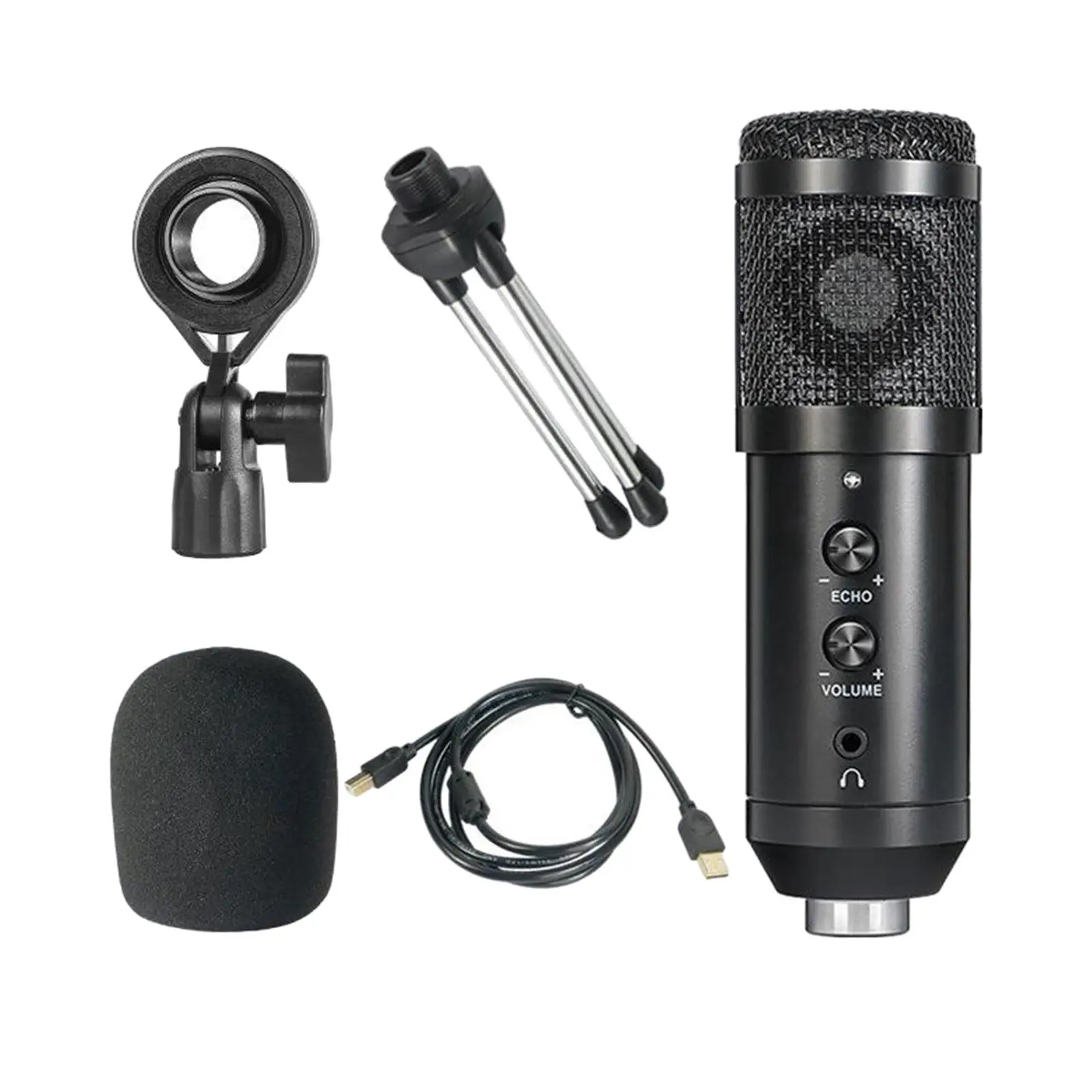 

Конденсаторный USB-микрофон для записи, компьютерный микрофон для ПК с штативом