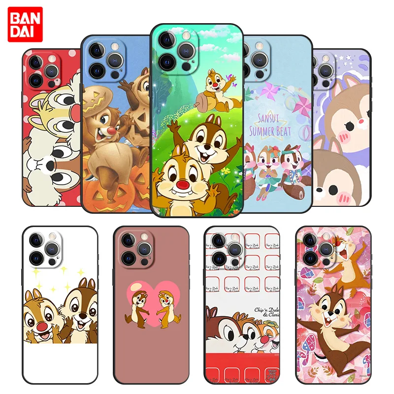 

Disney Chip And Dale Case for iPhone 13 12 11 Pro Max SE 2020 11pro 12pro 13pro Mini Cover Silicone Casing Black Couple Coque