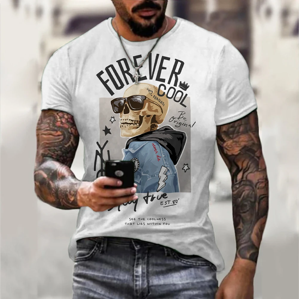 

High Quality Men T-shirt Oversized 6XL Shirts Skull T-Shirt Men's Metal Tshirts Rock Style Clothing O-neck Hip Hop Digital Print