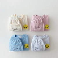 lzh 2022 new baby girl clothes autumn casual style suits for boys smile face printed two pieces kids tops pants sets 1 4 years