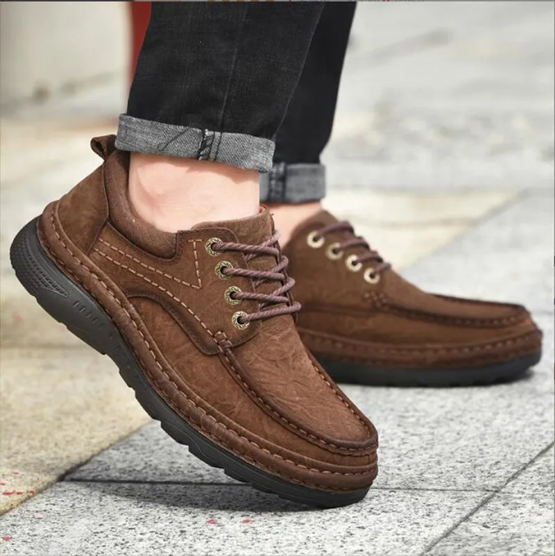 Spring Autumn Loafers Moccasins Outdoor Genuine Leather Men dad Shoe High Quality Mens Hiking Shoes Hard-Wearing Casual Shoes