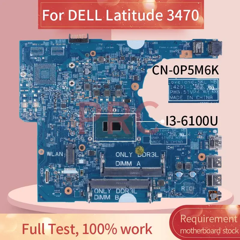 para Dell Latitude 3470 I36100u Computador Portátil Placa-mãe 142911 0p5m6k Sr2eu Ddr3 Notebook Mainboard