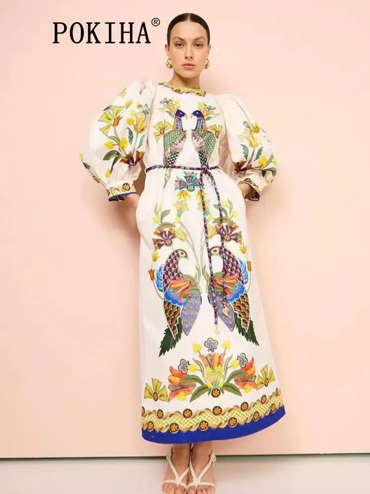 

Платье-миди женское осеннее с рукавами-фонариками и разрезом