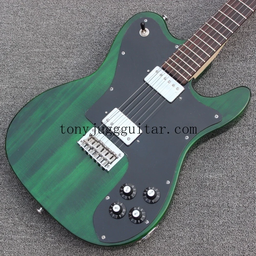 

Custom 72 Telecaster Deluxe Thin line Tele Dark Green Electric Guitar Humbucker Pickups, Black Pickguard,String Thru Body Bridge