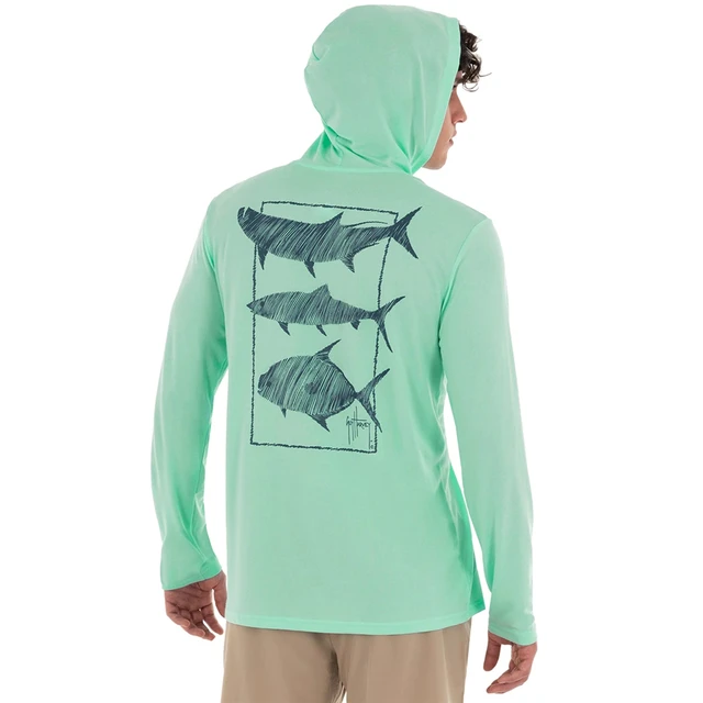 Reef & Reel Fishing Apparel Summer Outdoor Long Sleeve T-shirt With Hood Sun Protection Breathable Angling Clothing Homme Peche 1
