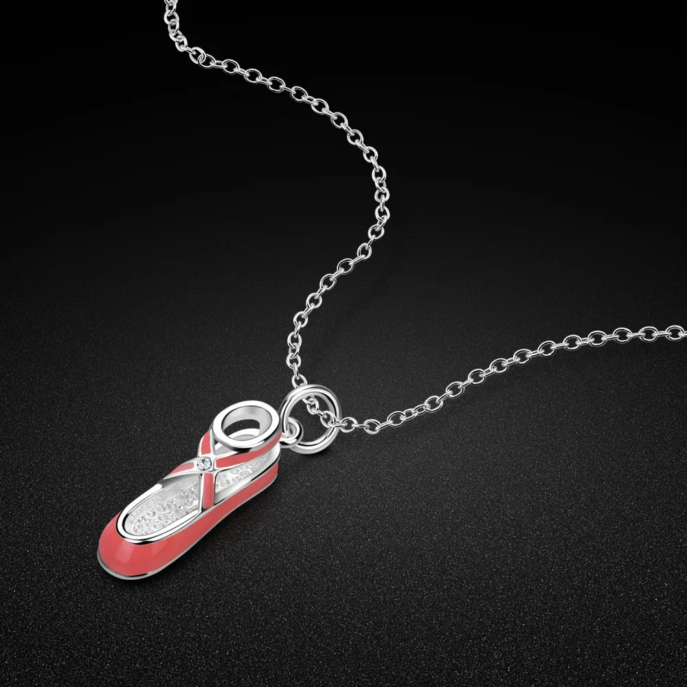 

925 Sterling Silver Necklace Women Small Red Shoes Pendant Necklace Personalization Creative Jewelry Teen Girls Gifts