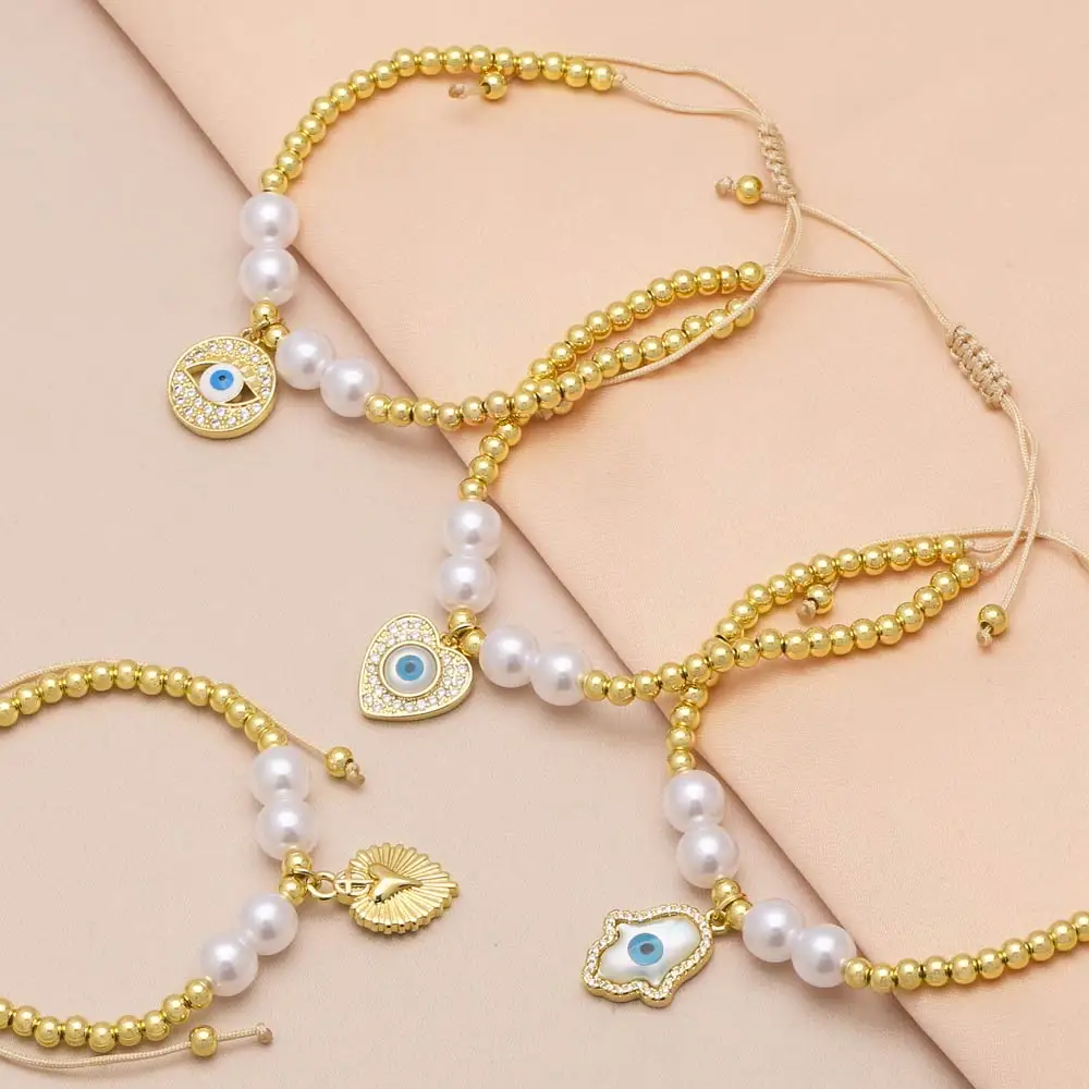 Цепочка Из Бисера браслеты от сглаза для женщин CZ кристалл синий глаз турецкие