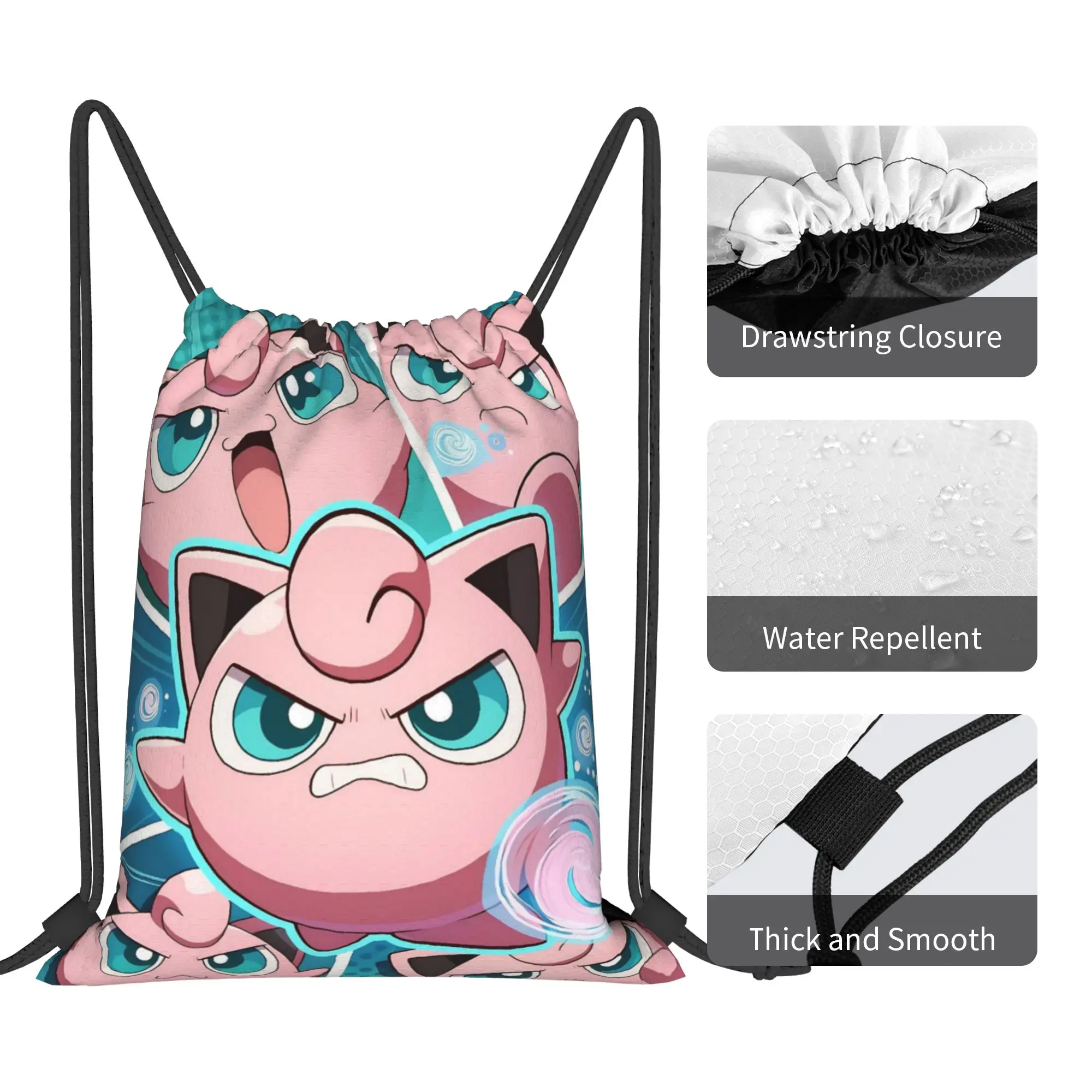 Фото Розовый рюкзак-мешок Jigglypuffs Kawaii на шнурке, спортивная сумка, водонепроницаемый, для велоспорта, 36 см (Ш) x 43 см (В) №4