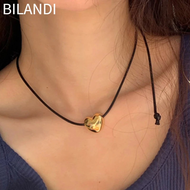 

Bilandi Sweet Korean Temperament Cute Heart One Layer Black Cord Necklace For Women Girl Party Wedding Gift Accessoires Hot Sale