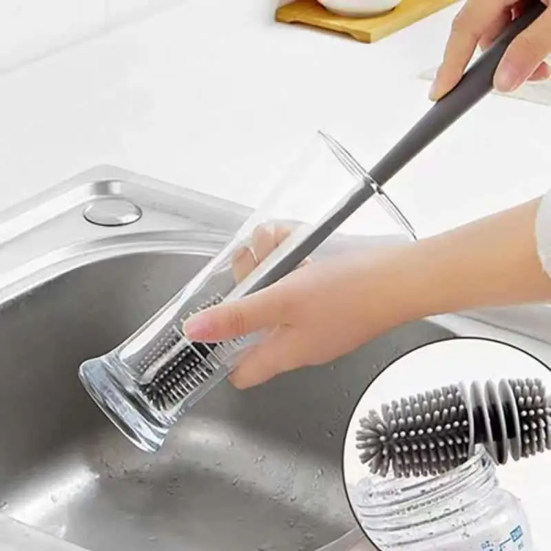

Silicone Cup Brush Cup Scrubber Glass Cleaner Kitchen Cleaning Tool Long Handle Drink Wineglass Bottle Glass Cup Cleaning Brush