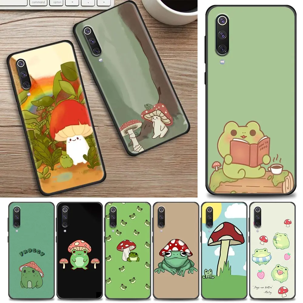 

Cute Frog Mushroom Kawaii Phone Shell for Xiaomi Mi A2 8 9 SE 9T 10 10T 10S CC9 E Note 10 Lite Pro 5G Soft Black Case Cover Capa