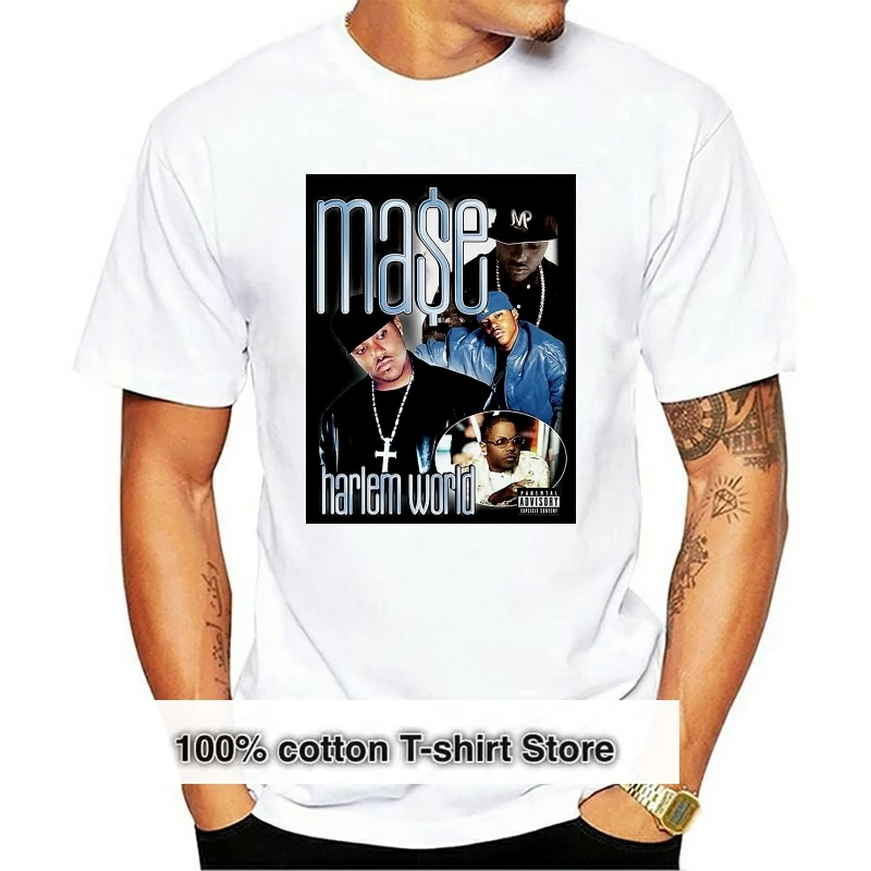 

Reprint Mase Harlem World Cotton Black Men T-Shirt S-3Xl