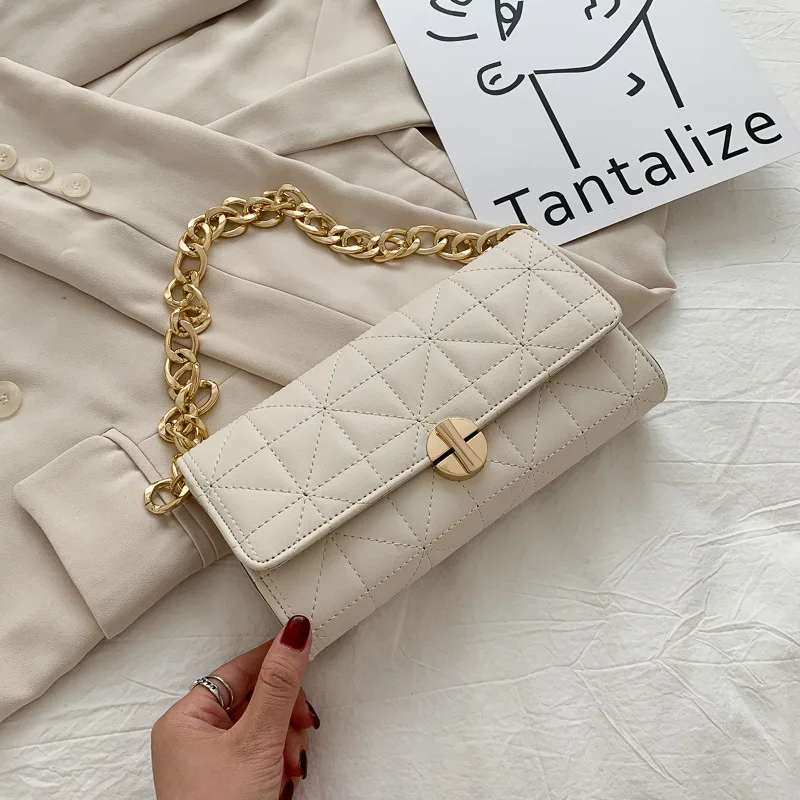 

Ladies Fashion Brand Popular Plaid Metal Chain Shoulder Handbag Underarm Bag Dating Party Cosmetics Phone Coin Purse For Women