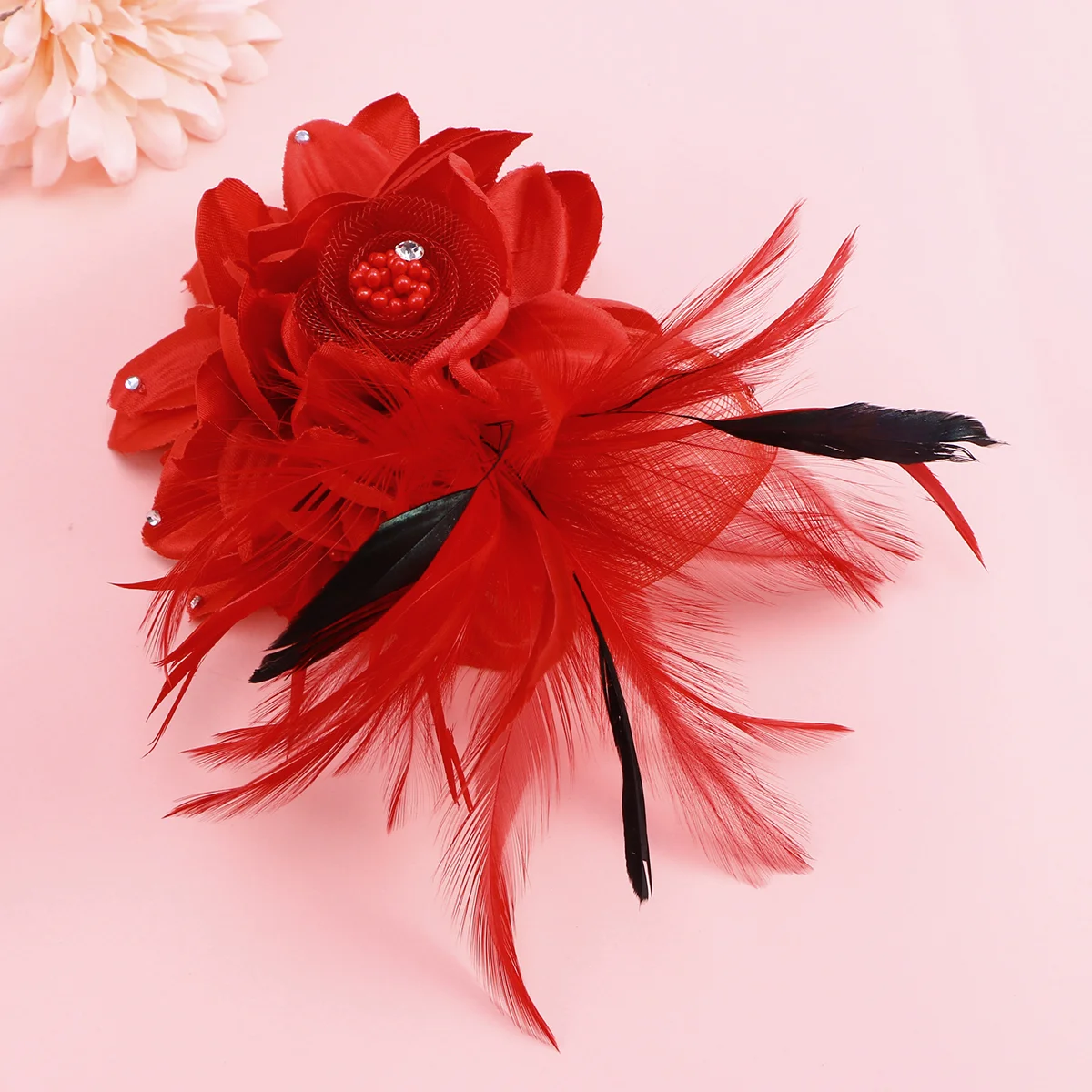 

Цветок брошь женская головной убор заколка для волос Чай Вечерние свадебные коктейльные волосы (красный)