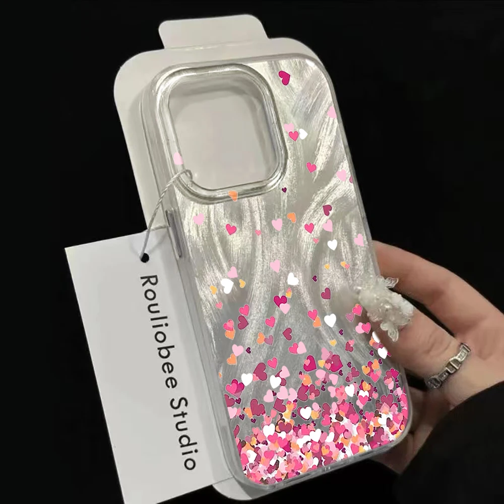 Чехол для телефона с шелковистой текстурой для Samsung Galaxy S26 Ultra S25 S24 S23 S22 Plus FE A56 A55 A54 A36 5G, розовый, с разноцветными мини-сердечками (art.: 3920dae8f5d27) - 3920dae8f5d27