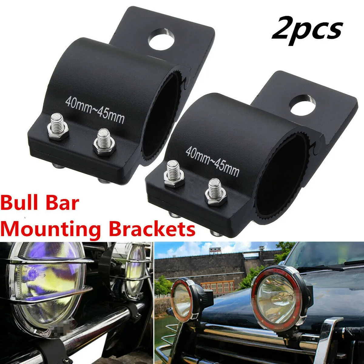 

1.6Inch Bullbar Mount Bracket Clamp 40-45mm LED Spot Work Light Bar UHF Antenna