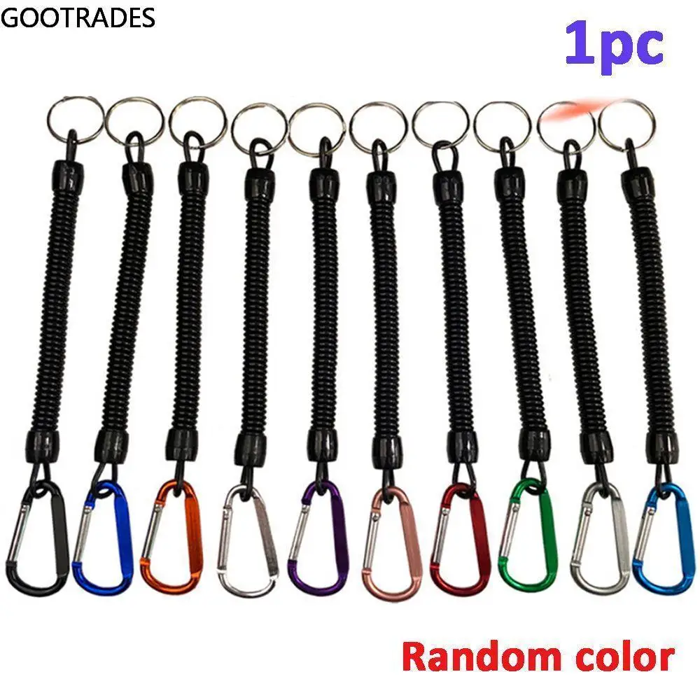 

1PC Spring Rope Retractable Outdoor Elastic Anti-lost Keyring Lanyards Spring Rope Carabiner Fishing String