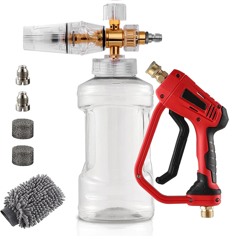 

High Pressure Washer Water Gun Foam Generator Snow Foam Lance 1/4" Quick Release with 5 Nozzles Water Gun Clean Car Washer
