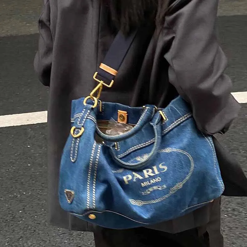 

High Capacity Brand Tote Bags Designer Luxury Women's Bag Vintage Denim Classic Handbag Patchwork Thread Shopping Shoulder Bags