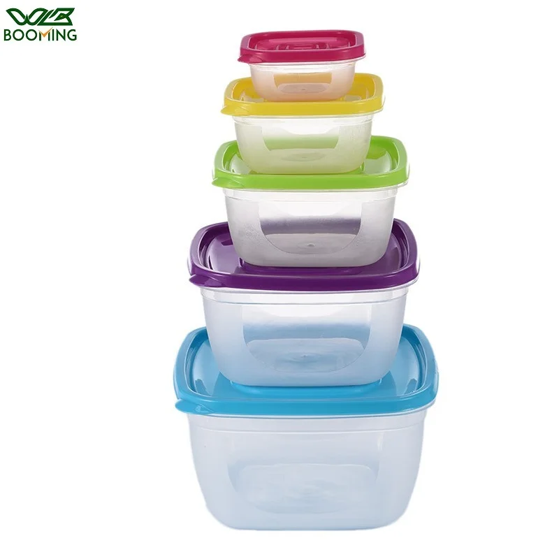 

WBBOOMING 5Pcs/Set Square Kitchen Fridge Food Container Lunch Box Multi Capacity Save Space Fresh Vegetable Fruit Storage Boxes