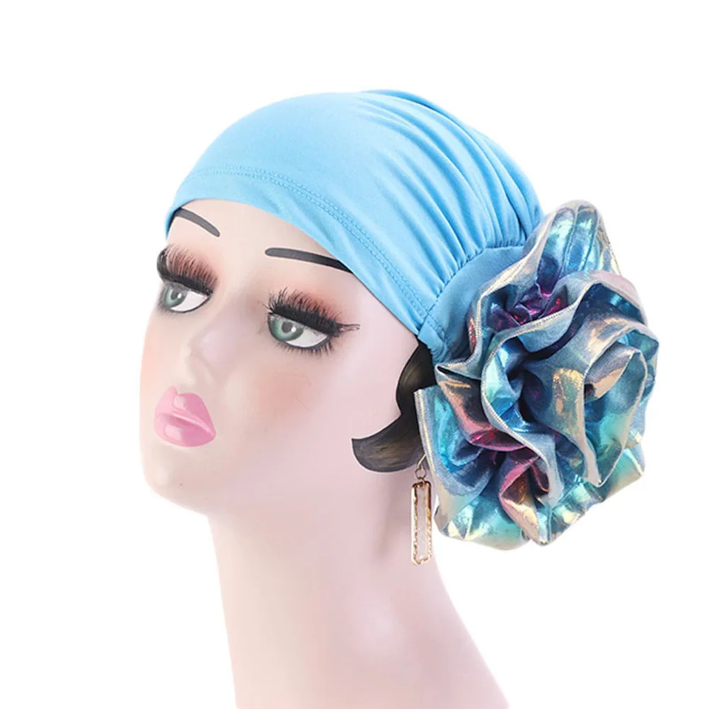 

Women Stretch Laser Flower Turban Beanie Headwear