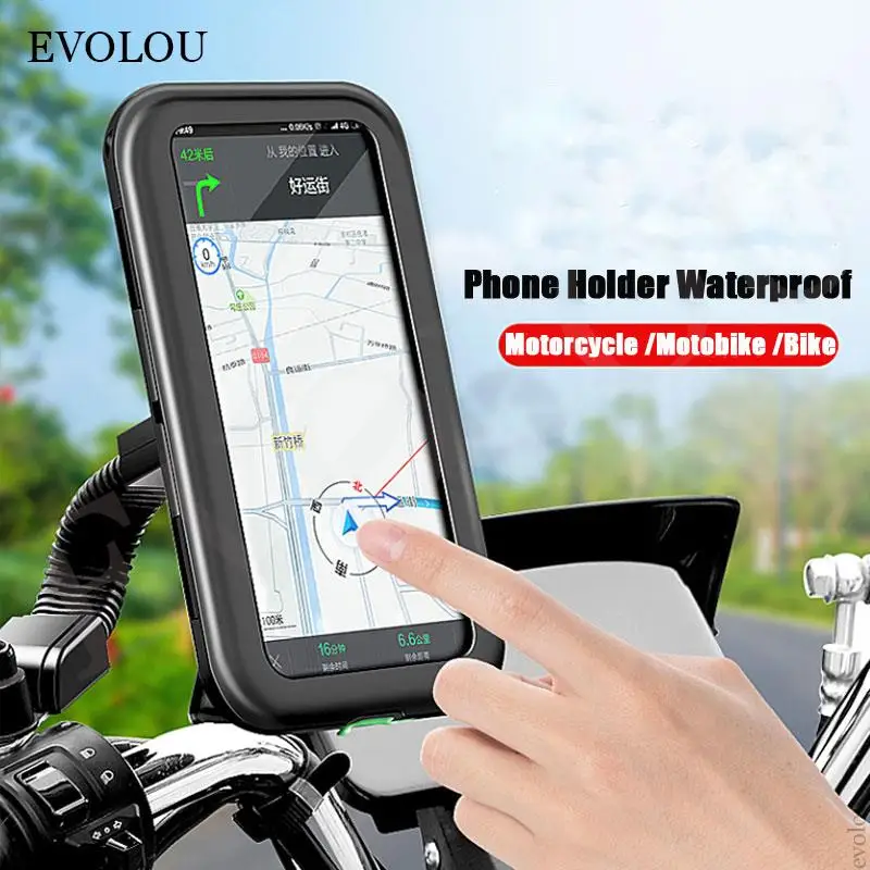 

Мотоциклетный держатель для телефона, водонепроницаемый велосипедный зеркальный чехол-подставка для iphone samsung, держатель для мобильного те...