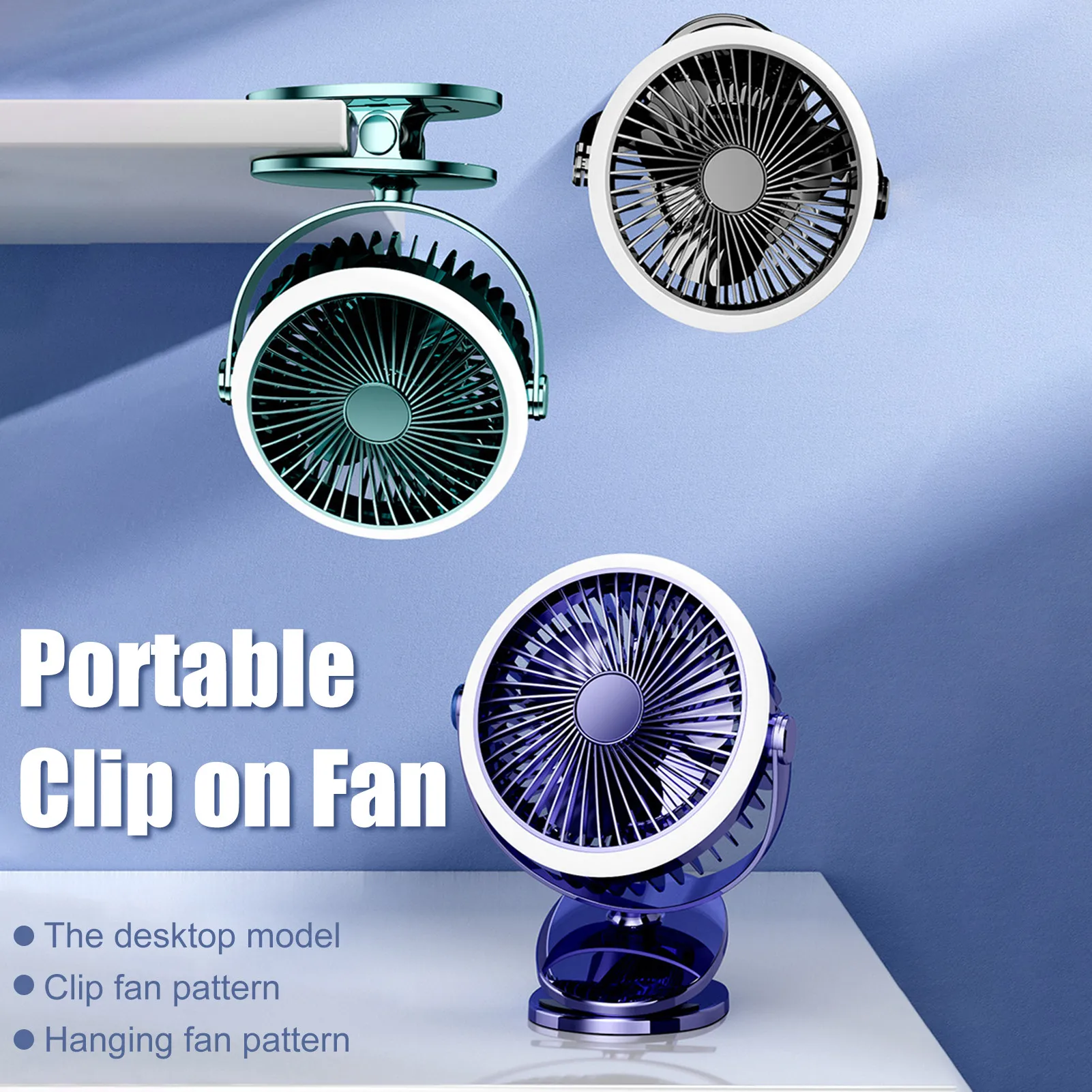 

Multifunction Clip on Fan with Night Light 4000mAh Type-C Rehargeable Desktop Air Cooling Fan Table Fan for Home Office Camping