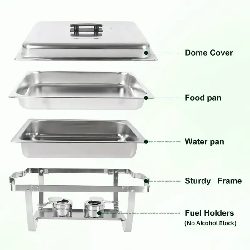 

Dish Buffet Set 6 Packs 8Qt.Rectangular Stainless Steel Foldable Buffet Chafer Set with Pans, Fuel Holder