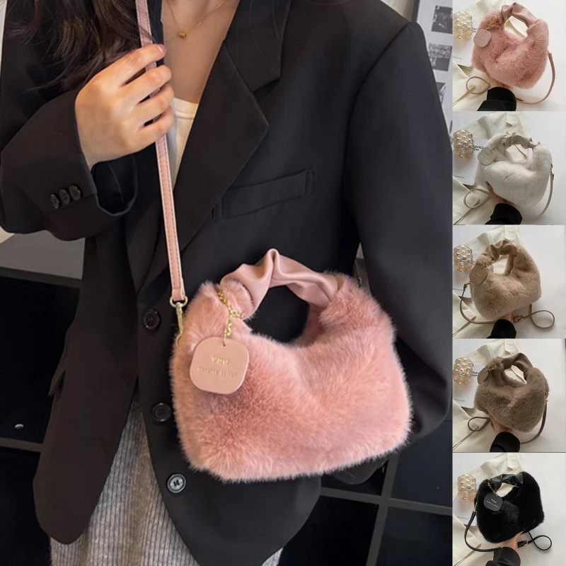 

Luxury Design Handbags For Women 2022 Winter New Warm Soft Plush Tote Bag Shopping Bags Messenger Shoulder Bag Ladies Wallets