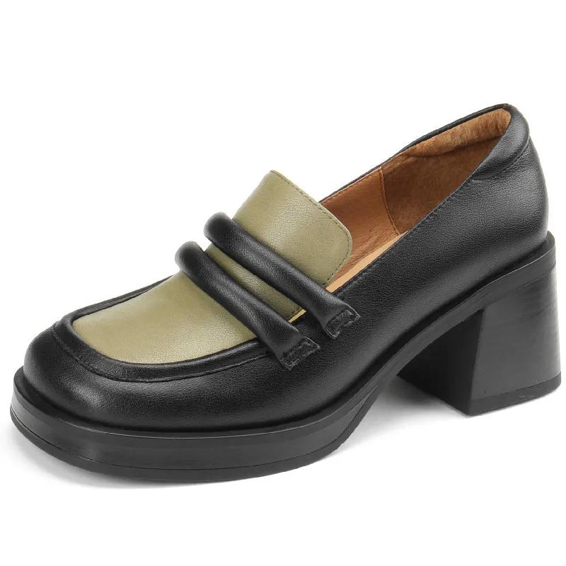 

Dilalula Retro Classic Women Pumps Spring Autumn Mixed Colors Genuine Leather High Thick Heels Dress Working Loafer Shoes Woman