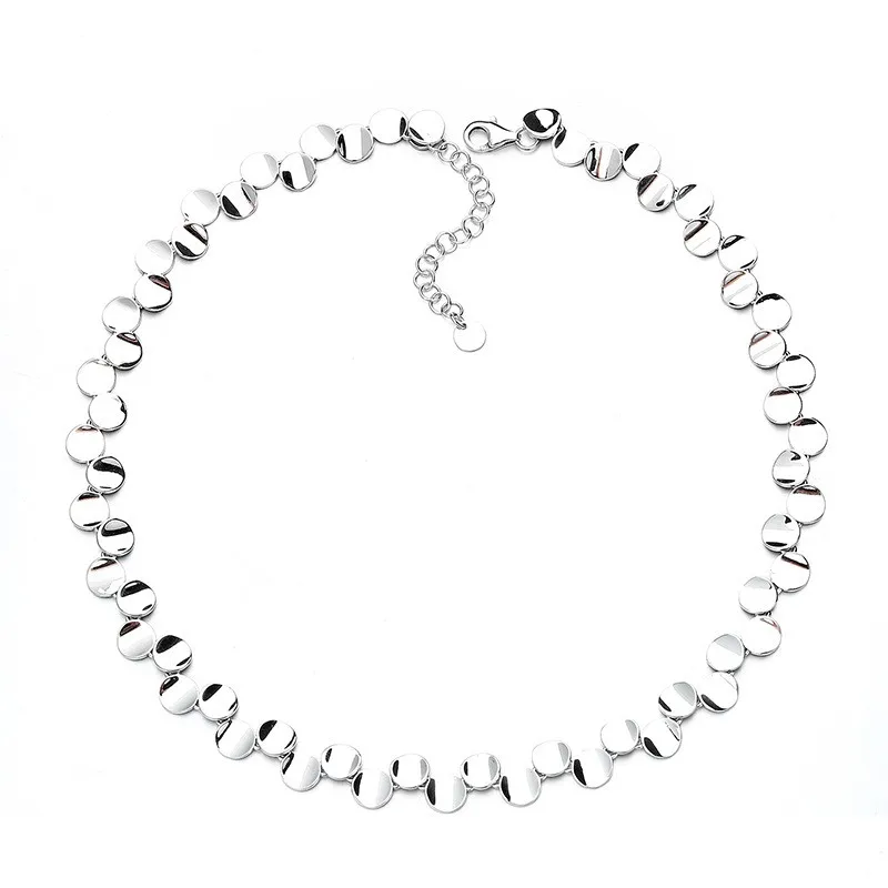 

369L ZFSILVER 925 Sterling Silver Fashion Trendy Luxury Design Classic Smooth Spliced Tablet Necklace For Women Wedding Jewelry