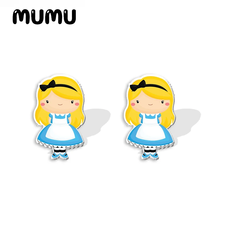 Серьги-гвоздики Алиса в стране чудес акриловые