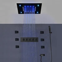 bathroom accessories matt black led shower set waterfall rainfall showerhead panel thermostatic mixer body jet faucets 20x14inch