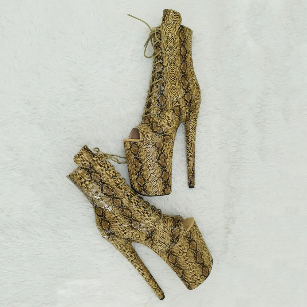 Leecabe  23CM/9inches  Snake  upper Open Toe Sexy boots  High Heels Platform Pole Dance shoes