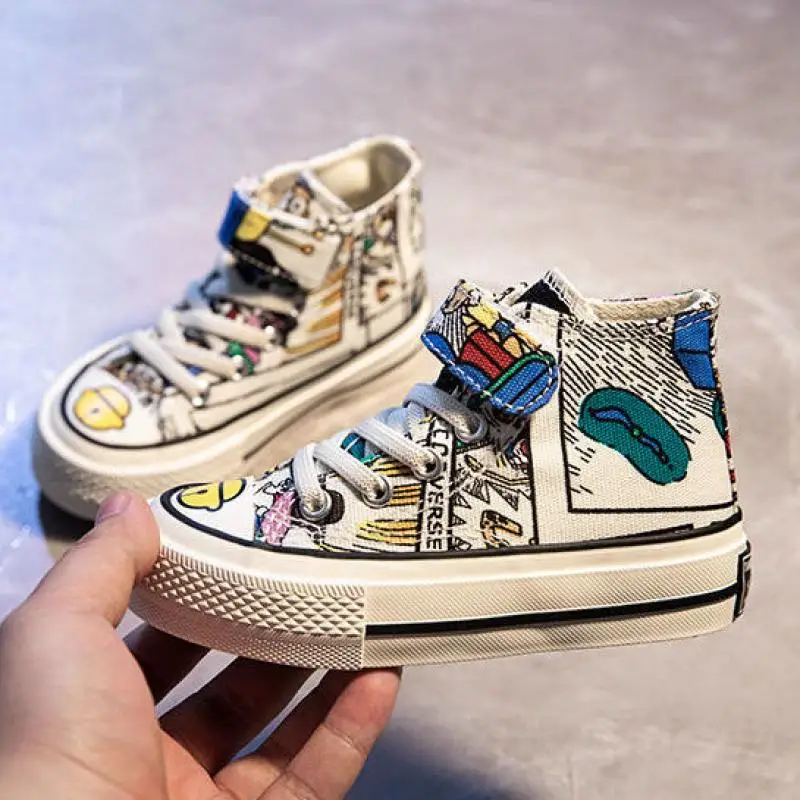 

Doraemon Originality Children's Graffiti High Top Canvas Shoes New Spring/summer Shoes Kawaii Little Dingdang Fashion Versatile