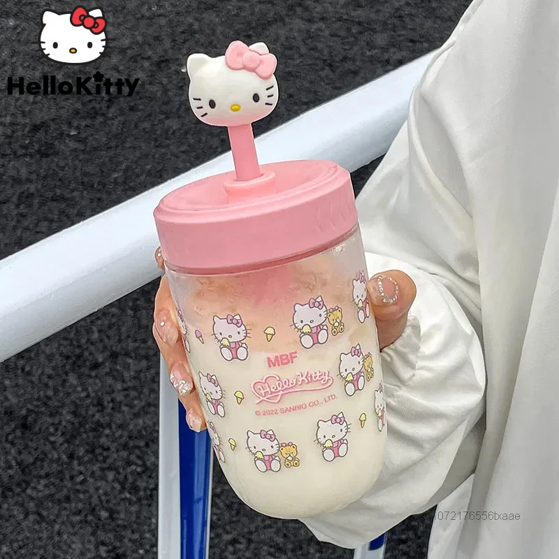 

500ml Water Bottle Sanrio Hello Kitty Plastic Cups Anime Cup With Lid And Straw Mug Y2k Fashion Women Milk Coffe Cup Of Drinking