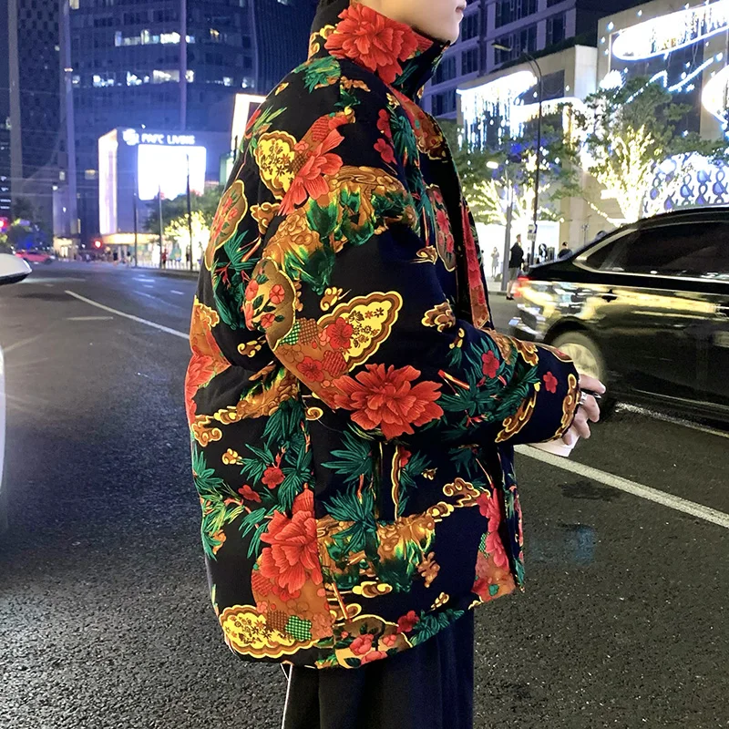 Northeast Big Flower Cotton-Padded Coat Men's Winter National Fashion Ethnic Style Stand-up Collar Cotton-Padded Coat