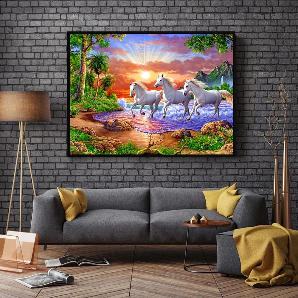 

Новое поступление Алмазная вышивка, лошади 5D «сделай сам», алмазная живопись, закат детской комнаты, набор для украшения стен с животными