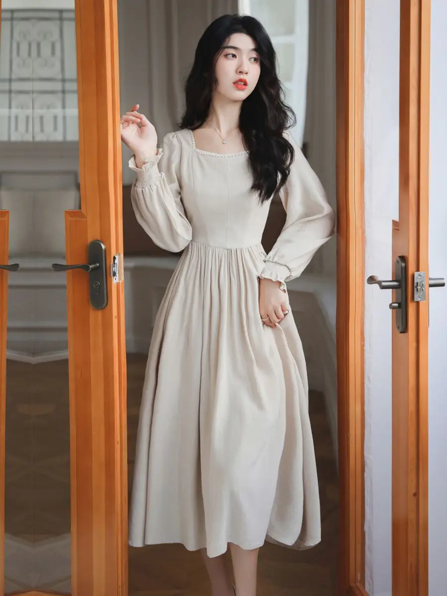 Длинное платье MAGOGO из хлопка и льна в французском пасторальном стиле женское