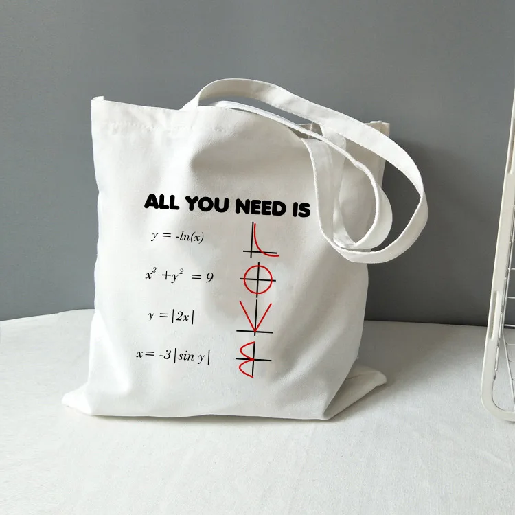 

Fashion Shopping Bag Mathematics Tote Bag Canvas All You Need Is Love Math Graphic Travel Storage Shoulder Bag Student Book Bag