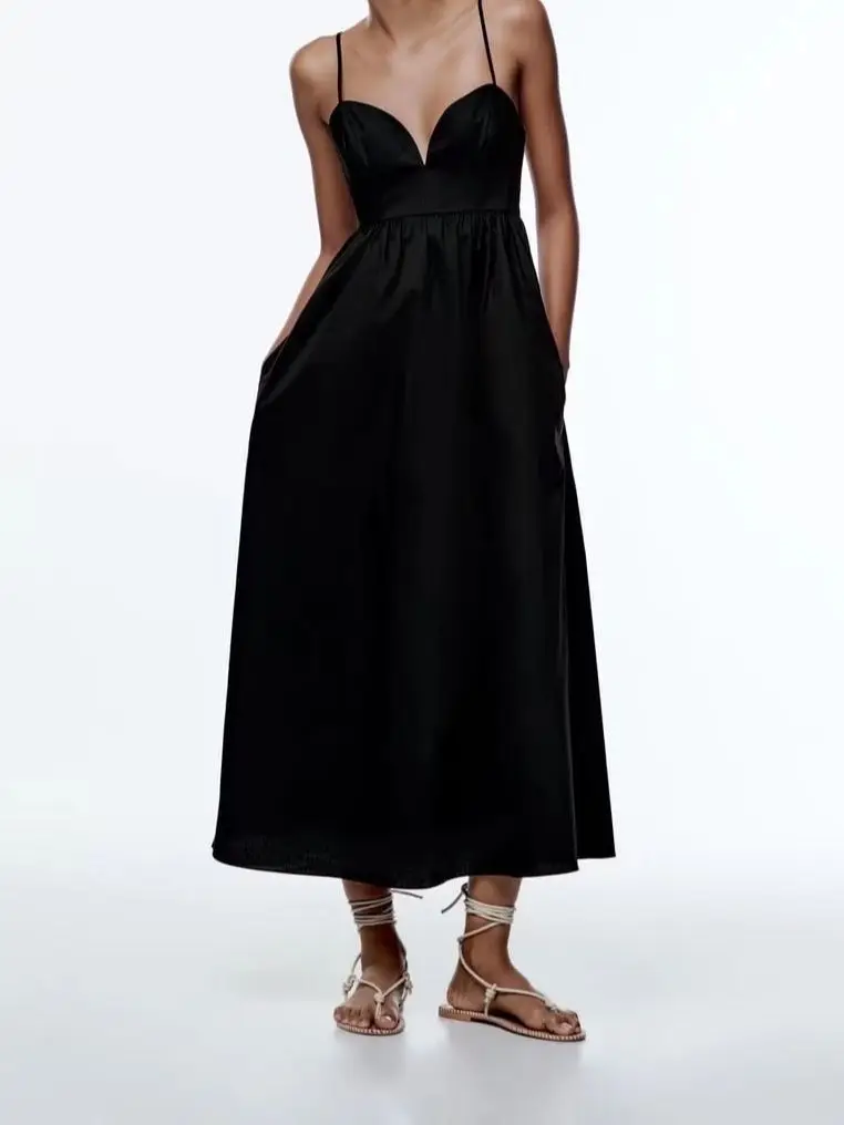 

A.D.EAST-Fashion summer leisure relaxed joker poplin type a v-neck backless condole belt in the lady's long dress-L43O999360