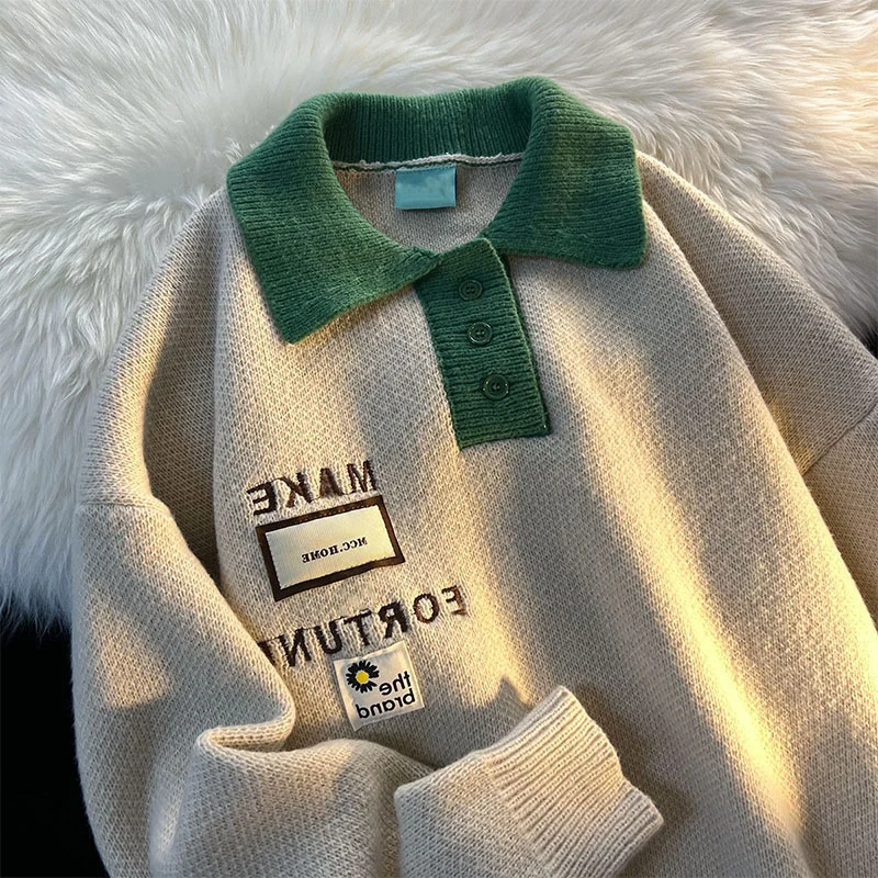 

Slouchy polo neck sweater for women's autumn new loose oversize casual versatile couple top winter clothes men sweaters pullover