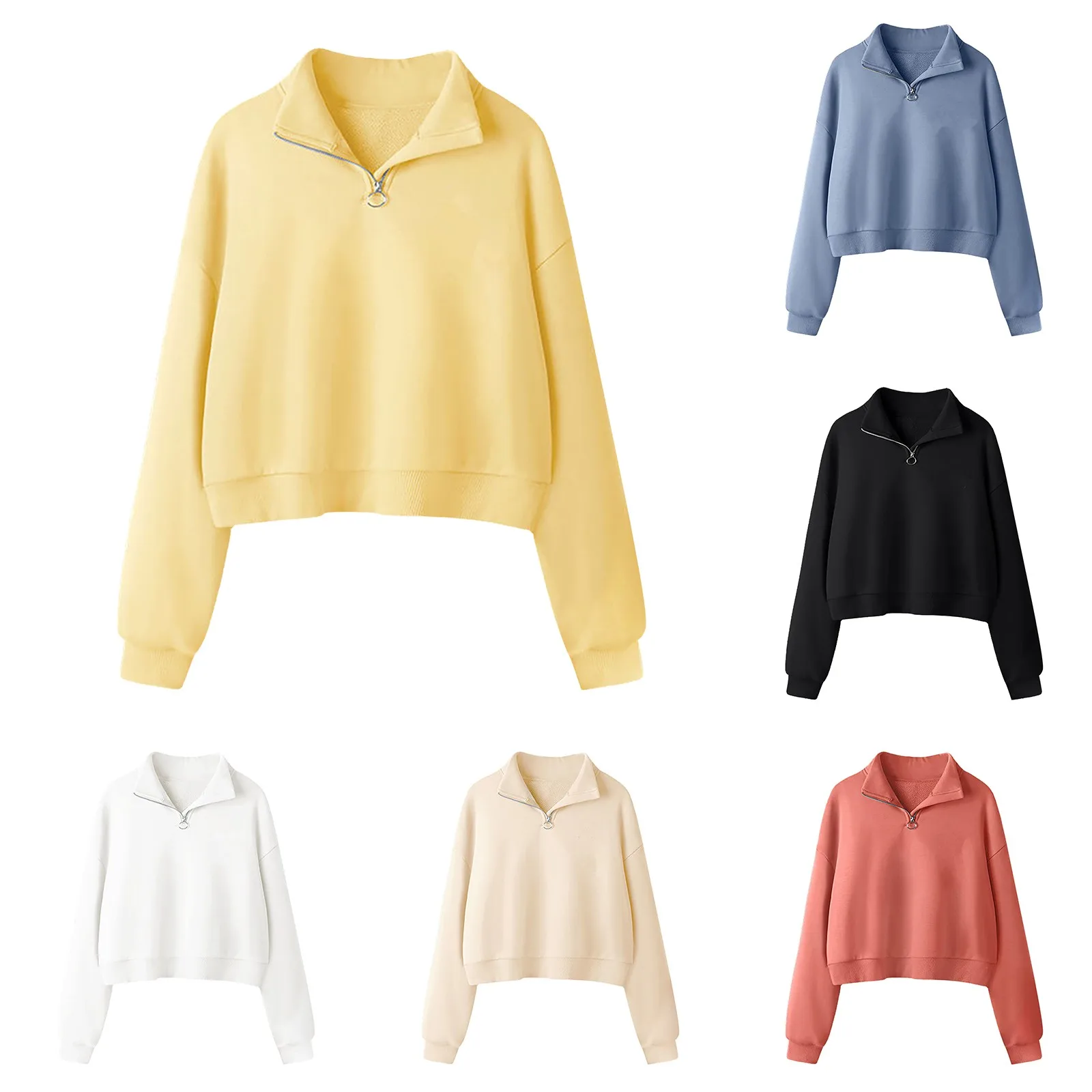 

Women's Fashion Half Zipper Slim Top Temperament Round Neck Long Sleeve Loose Full Zip up Hoodie Women Zip up Hoodie Athletic