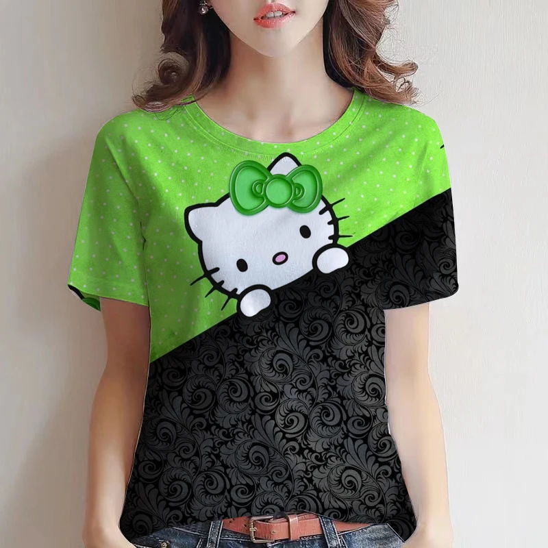 

Hello Kitty T-Shirts Women's Y2k Clothing Women's T Women's Cartoon Tops Short Sleeves Fashion T-Shirts Summer Graphic T-Shirts