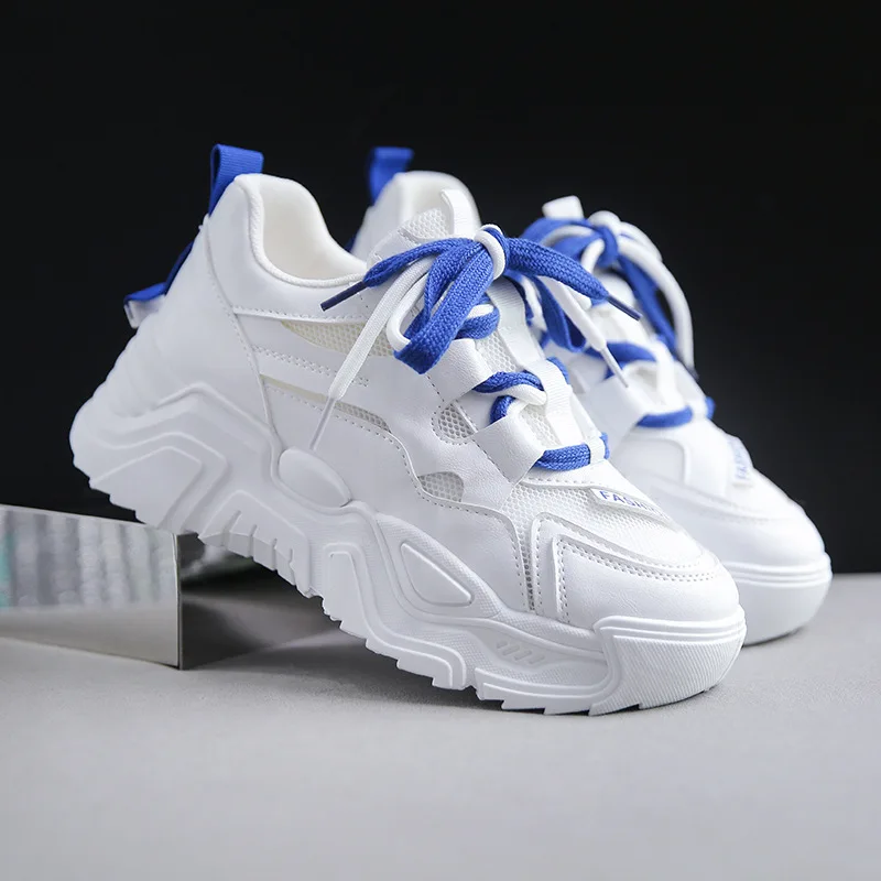 

2022 Autumn Mesh Breathable Sneakers Women Thick Bottom Vulcanize Shoes Woman Lace Up Platform Shoes Zapatos De Mujer