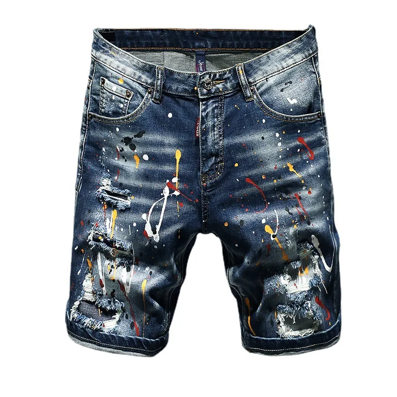 Holes Short Jeans Quality Male Stretch Fit Casual Jeans Streetwear Shorts Jeans